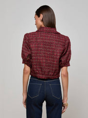 Cove Cropped Tweed Jacket in Brown/Black Cherry Multi Tweed | L'AGENCE online