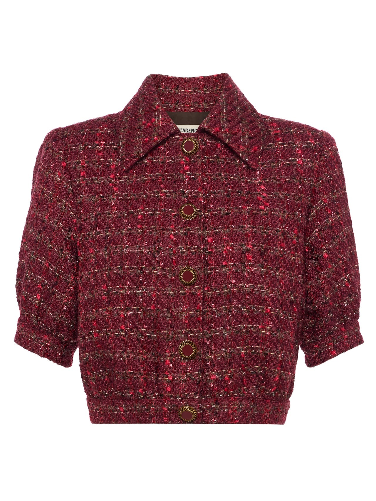 Cove Cropped Tweed Jacket in Brown/Black Cherry Multi Tweed | L'AGENCE online