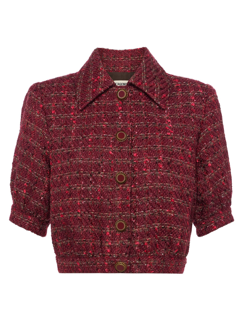 Cove Cropped Tweed Jacket in Brown/Black Cherry Multi Tweed | L'AGENCE online