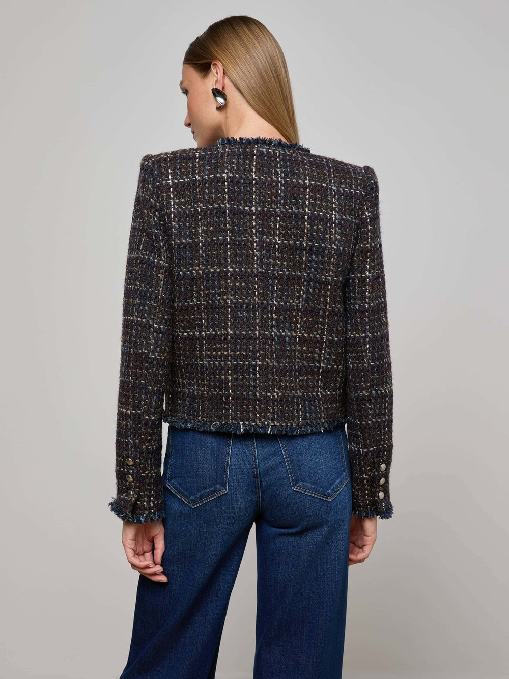 Zaya Tweed Jacket in Midnight Brown Multi Tweed | L'AGENCE sale