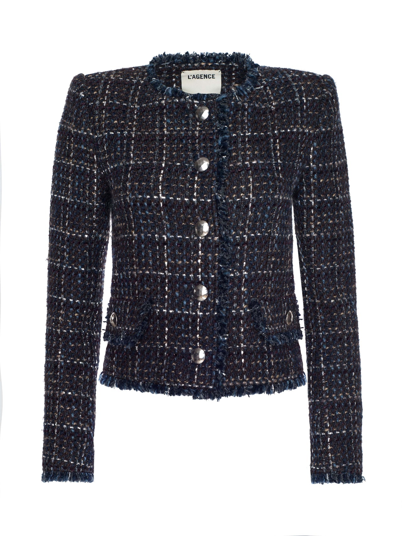 Zaya Tweed Jacket in Midnight Brown Multi Tweed | L'AGENCE sale