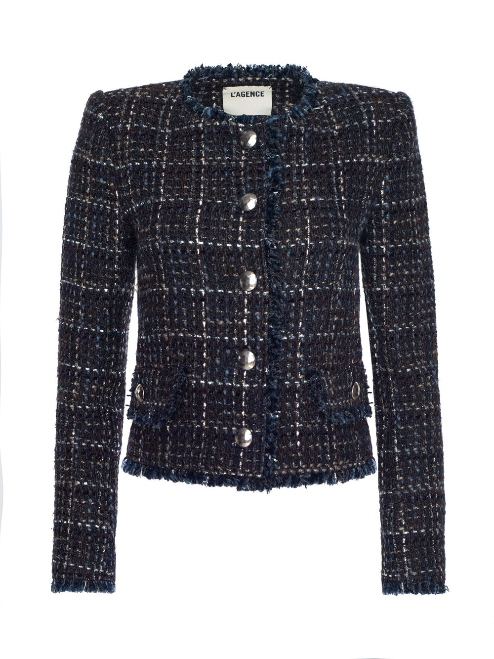 Zaya Tweed Jacket in Midnight Brown Multi Tweed | L'AGENCE sale