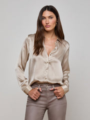 Tyler Silk Blouse in Smoke Grey | L'AGENCE discount