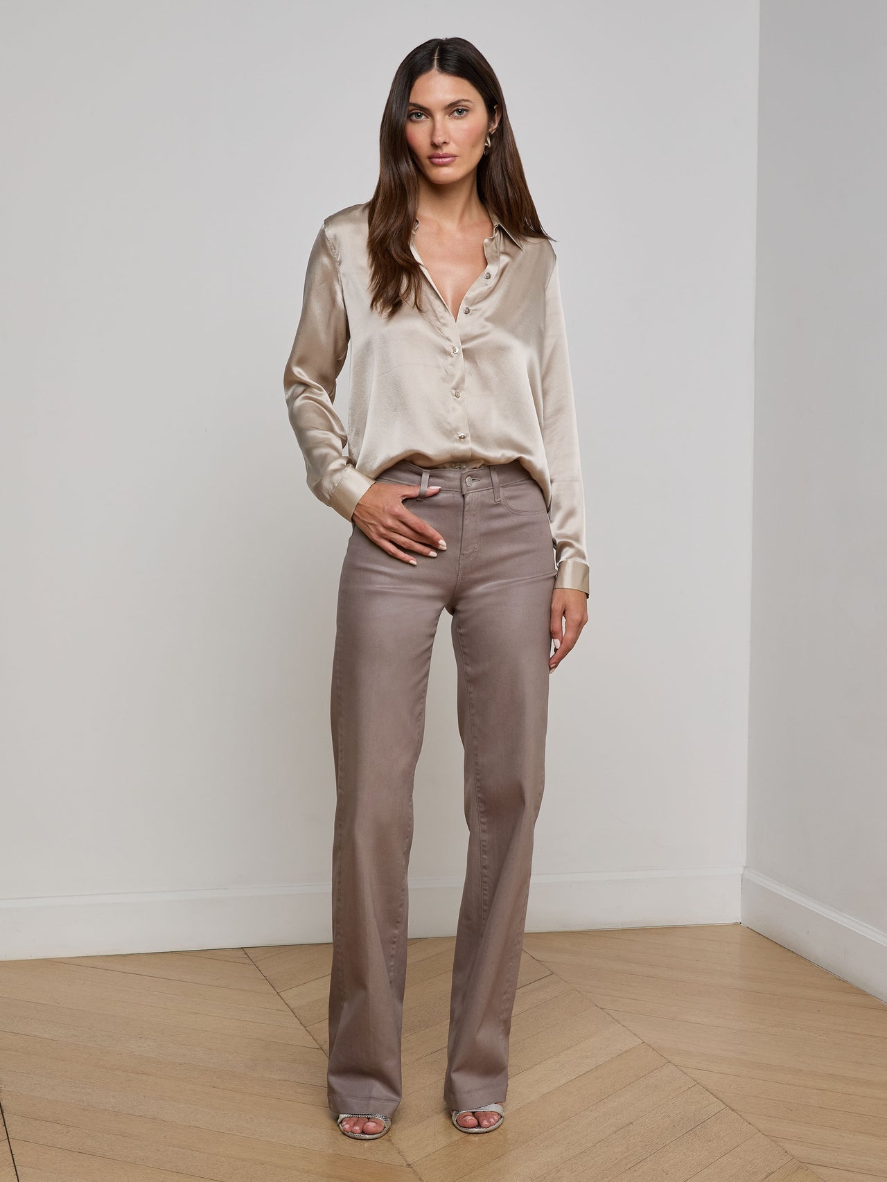 Tyler Silk Blouse in Smoke Grey | L'AGENCE discount