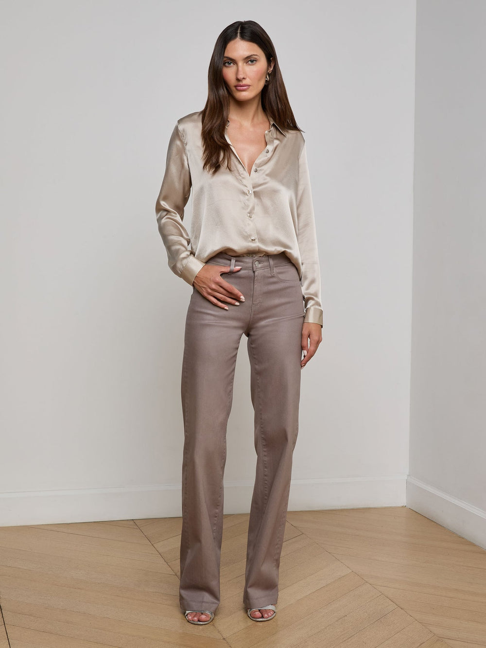 Tyler Silk Blouse in Smoke Grey | L'AGENCE discount