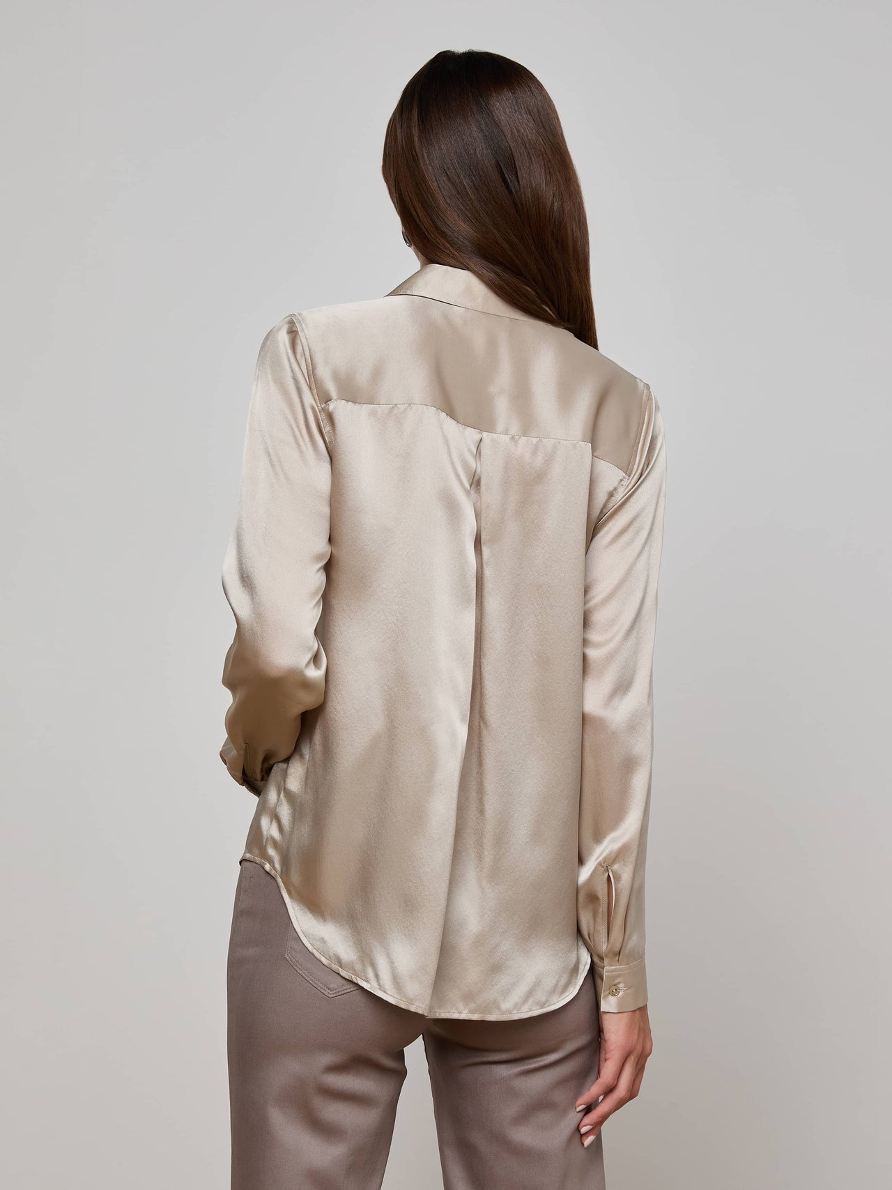 Tyler Silk Blouse in Smoke Grey | L'AGENCE discount