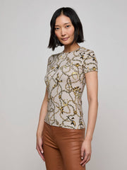 Ressi Fitted Tee in Smoke Grey/Gold Long Horn Chain | L'AGENCE discount