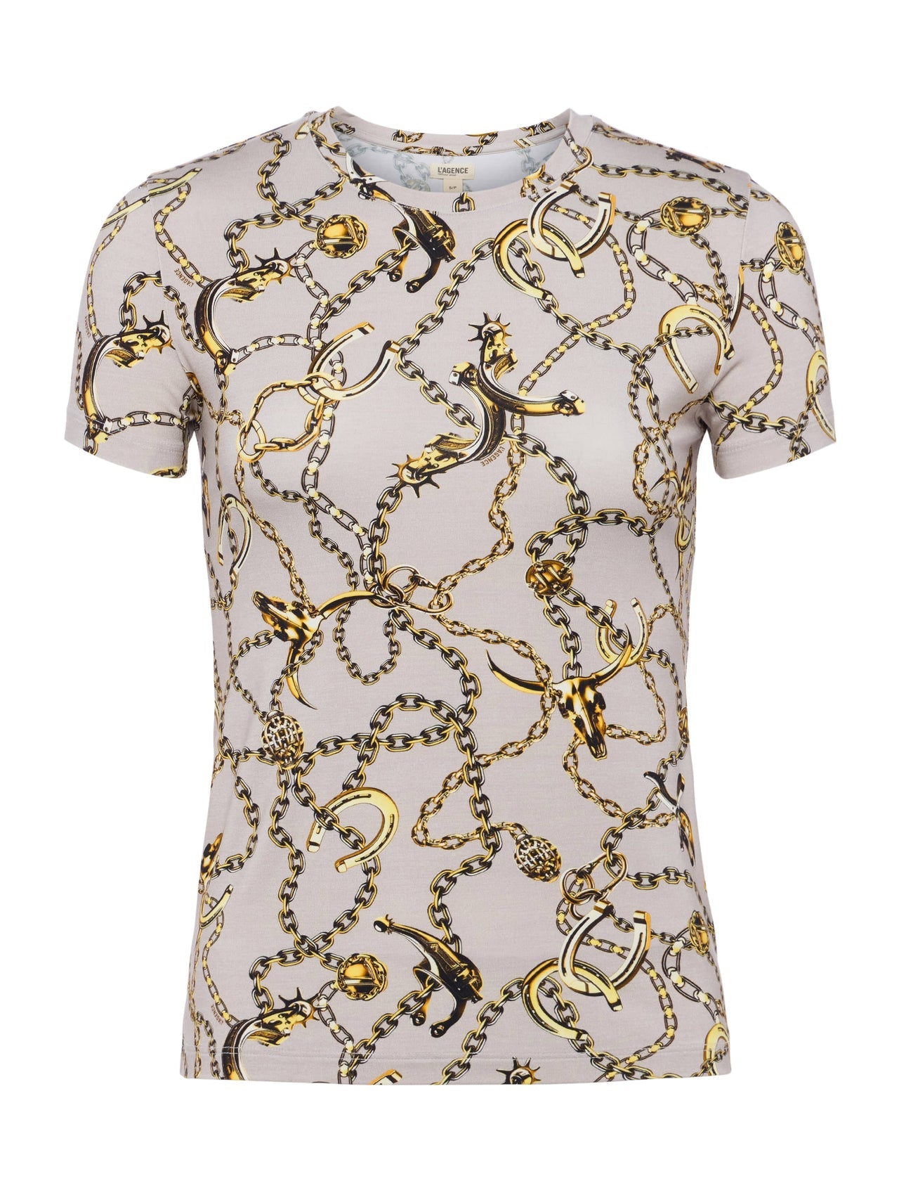 Ressi Fitted Tee in Smoke Grey/Gold Long Horn Chain | L'AGENCE discount