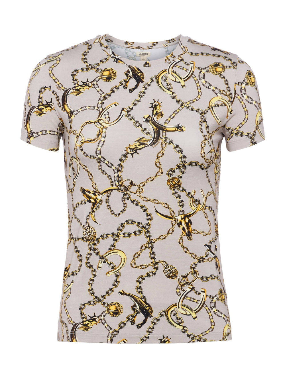 Ressi Fitted Tee in Smoke Grey/Gold Long Horn Chain | L'AGENCE discount