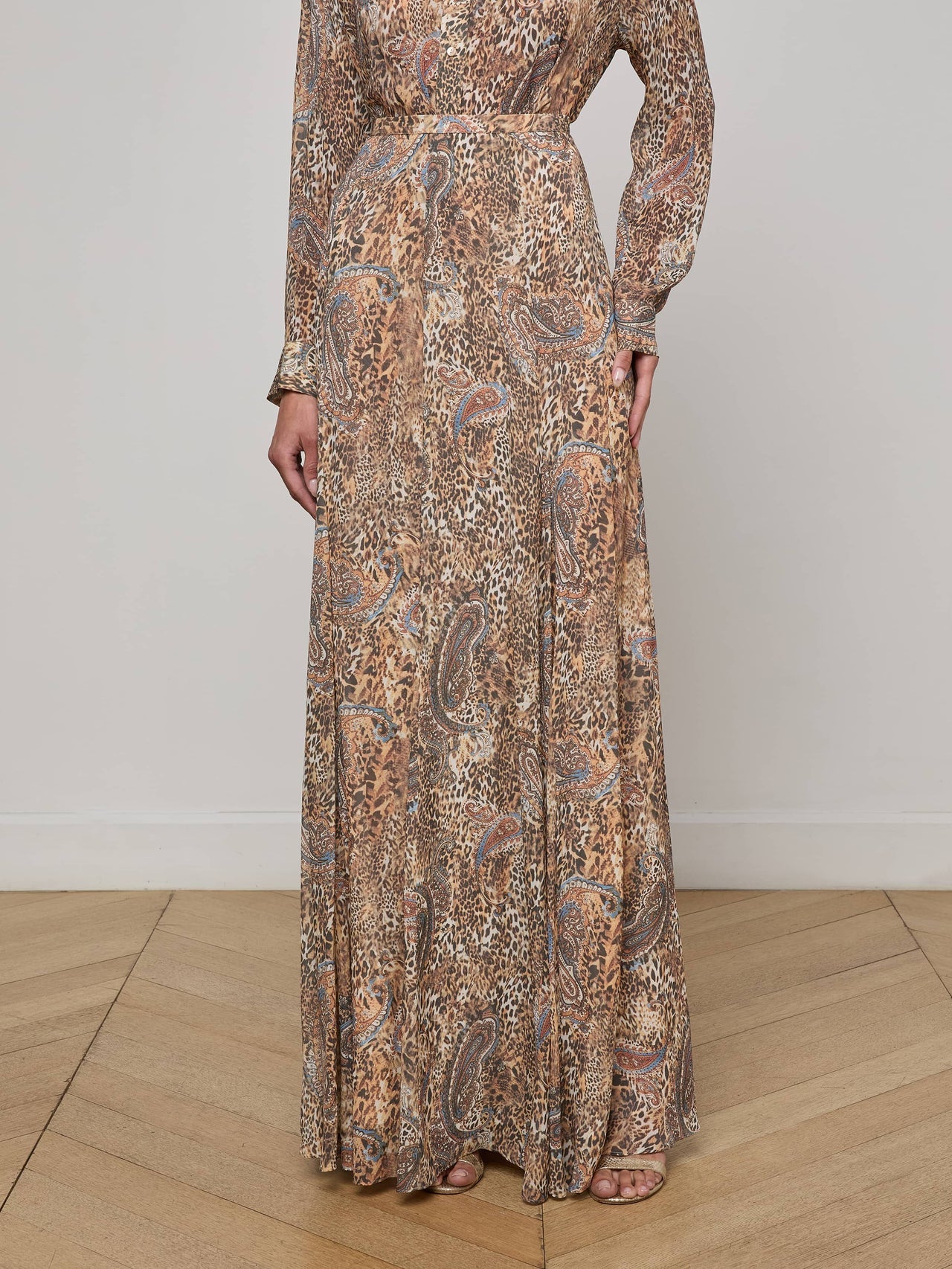 Patricia Maxi Skirt in Brown/Blue Valencia Leopard | L'AGENCE near me
