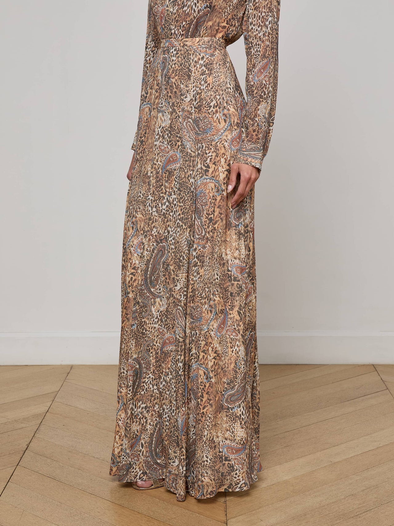 Patricia Maxi Skirt in Brown/Blue Valencia Leopard | L'AGENCE near me
