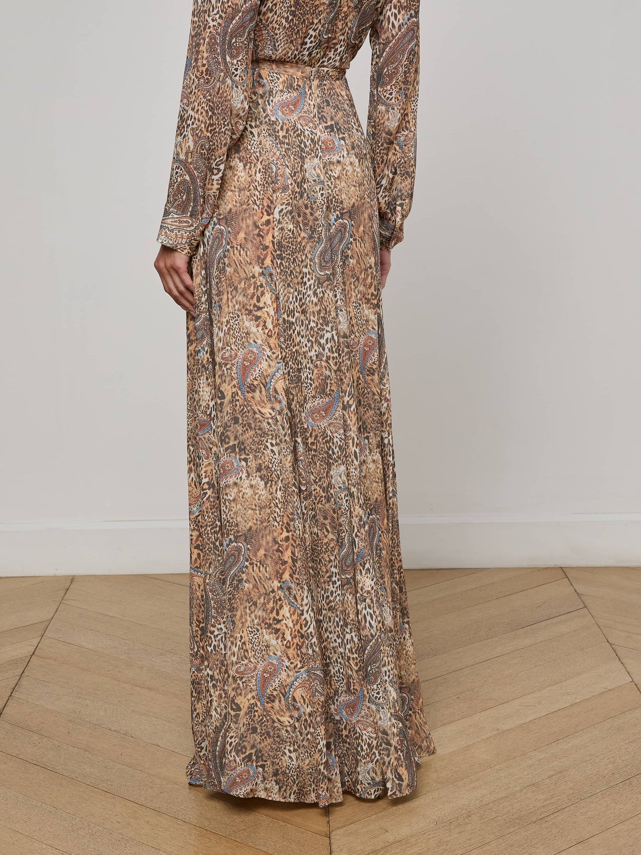 Patricia Maxi Skirt in Brown/Blue Valencia Leopard | L'AGENCE near me