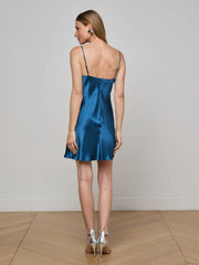Zaria Silk Mini Dress in Stone Blue | L'AGENCE Women