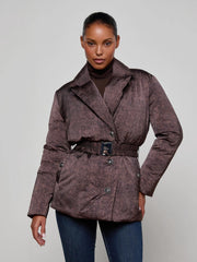 Willene Puffer Jacket in Brown Herringbone Print | L'AGENCE Women