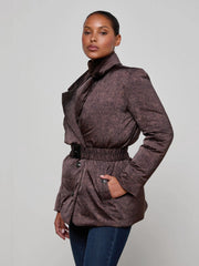 Willene Puffer Jacket in Brown Herringbone Print | L'AGENCE Women