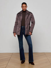 Willene Puffer Jacket in Brown Herringbone Print | L'AGENCE Women