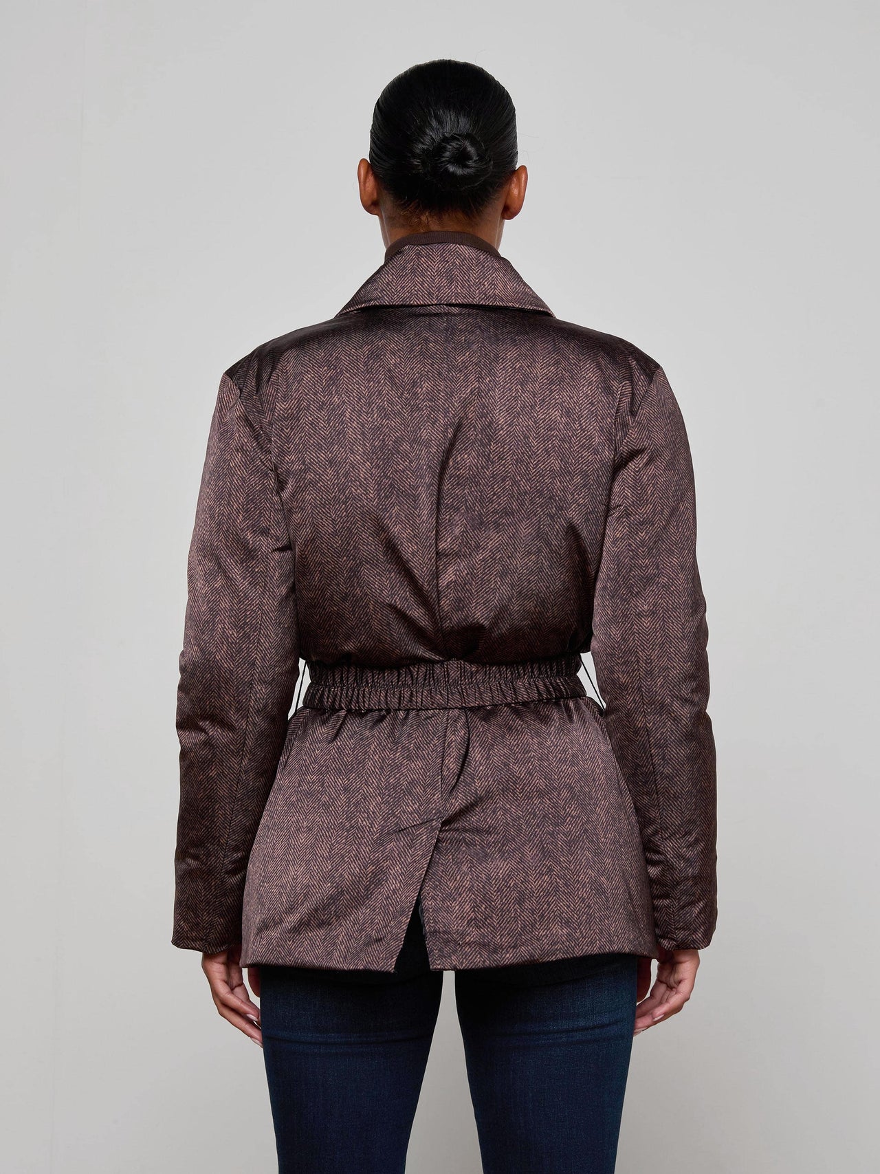Willene Puffer Jacket in Brown Herringbone Print | L'AGENCE Women