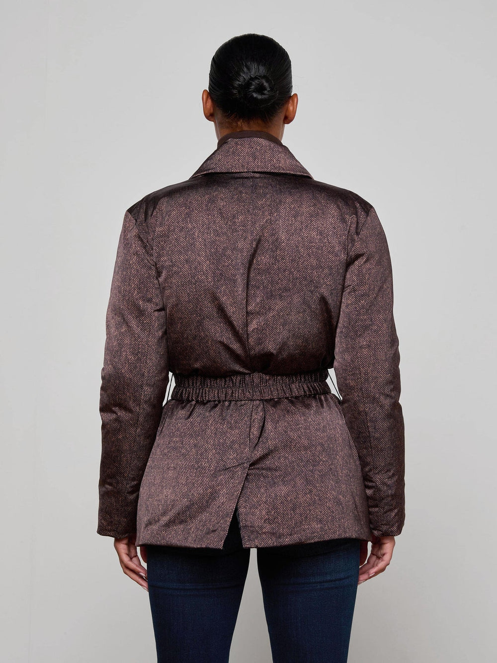 Willene Puffer Jacket in Brown Herringbone Print | L'AGENCE Women
