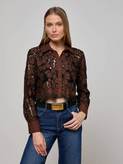 Seychelle Cropped Lace Blouse in Hot Fudge/Black | L'AGENCE discount
