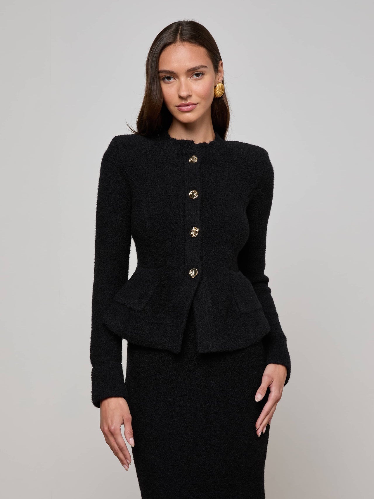 Melissa Knit Cardigan in Black/Gold | L'AGENCE for sale
