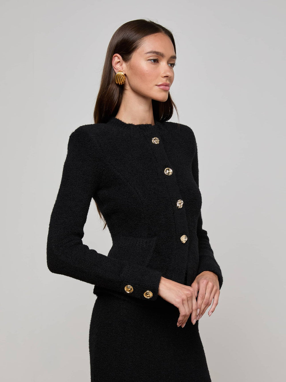 Melissa Knit Cardigan in Black/Gold | L'AGENCE for sale