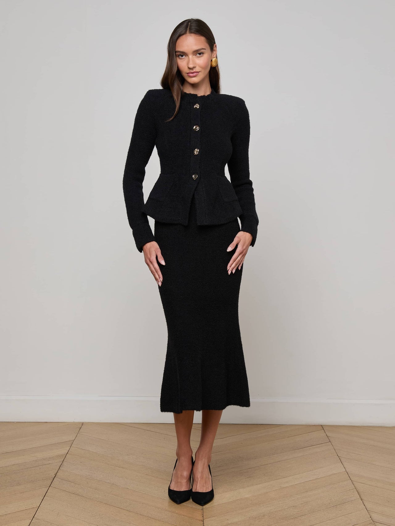 Melissa Knit Cardigan in Black/Gold | L'AGENCE for sale