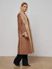 Citron Faux Fur Maxi Coat in Sepia Brown/Light Almond | L'AGENCE discount