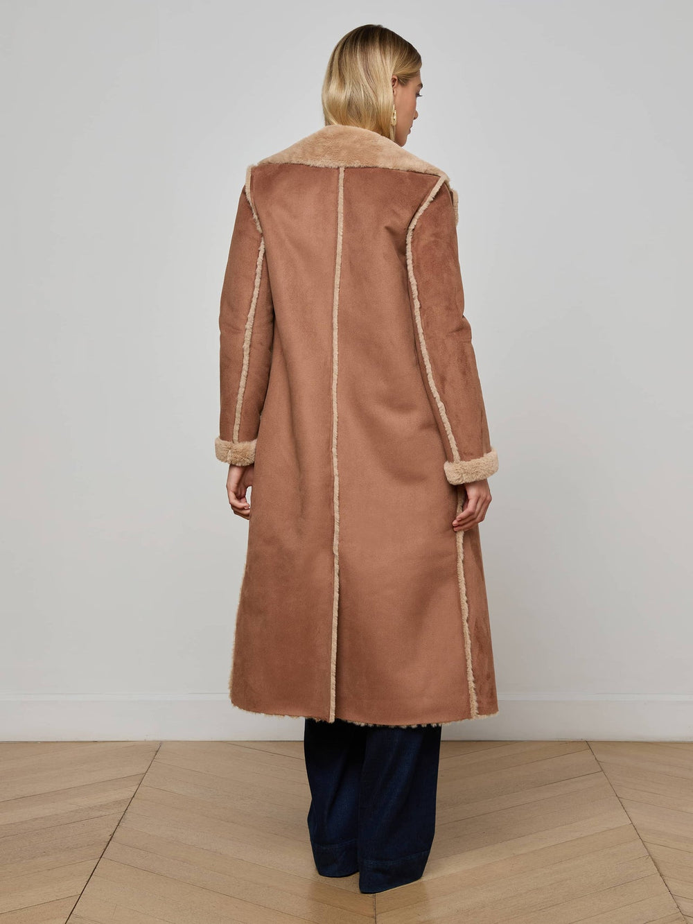 Citron Faux Fur Maxi Coat in Sepia Brown/Light Almond | L'AGENCE discount