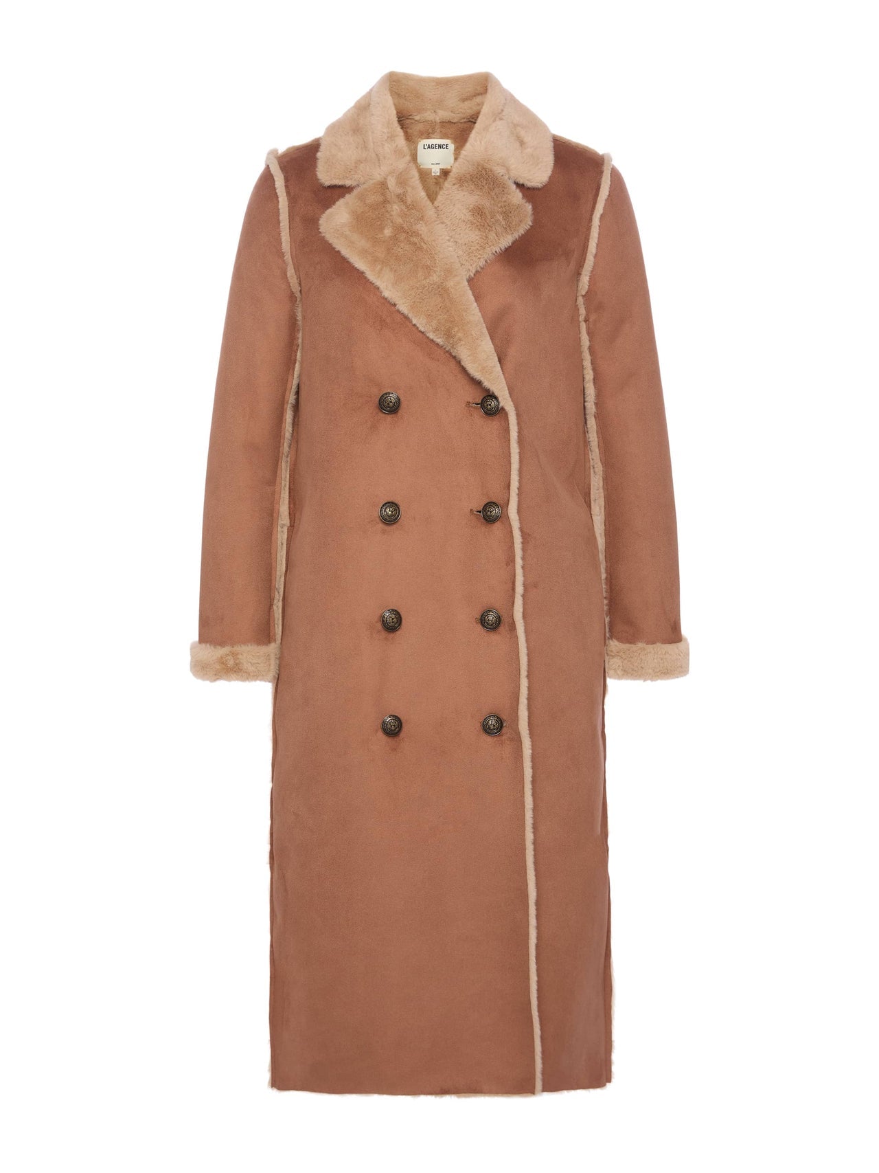 Citron Faux Fur Maxi Coat in Sepia Brown/Light Almond | L'AGENCE discount