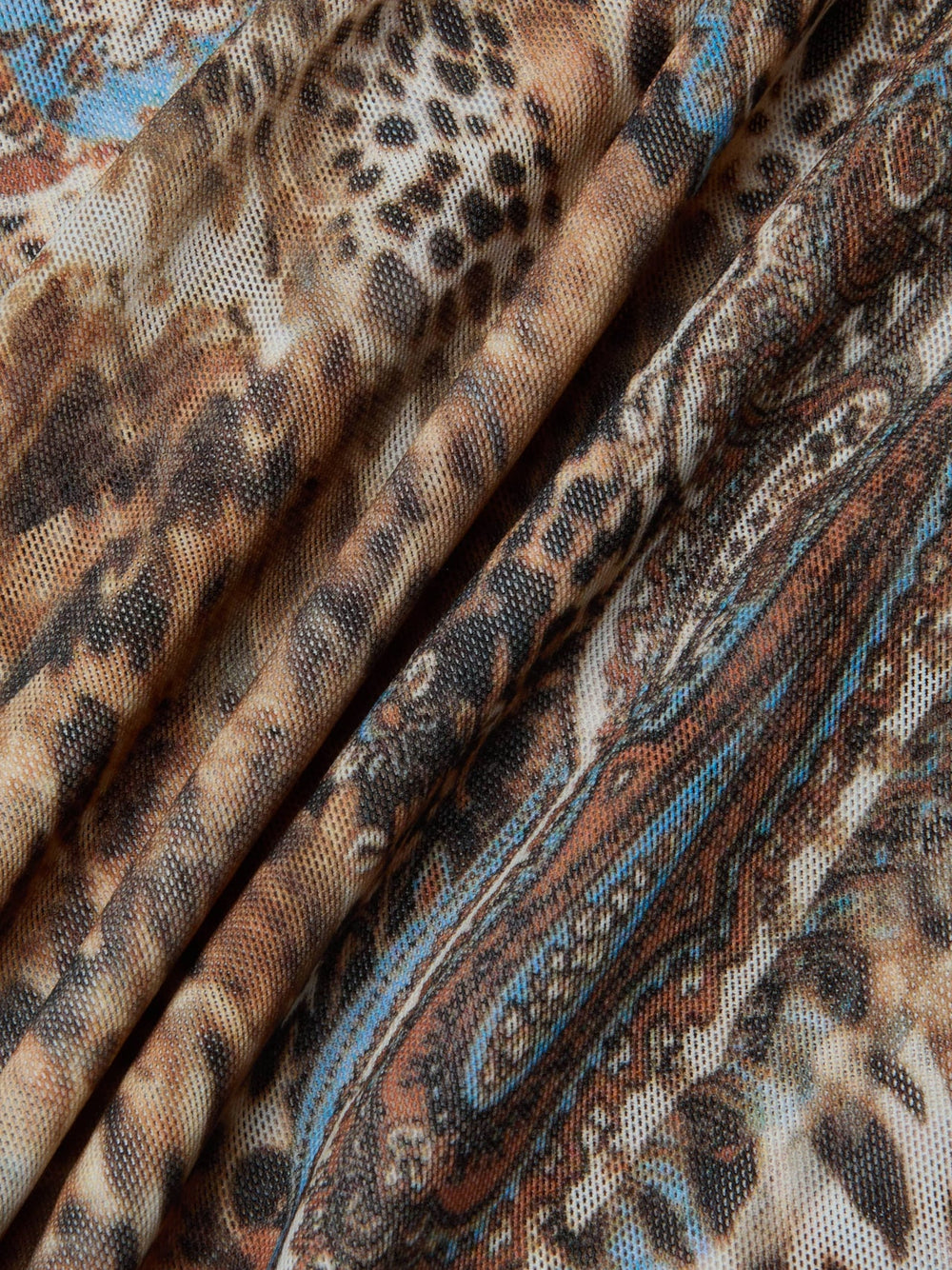 Peonie Off-The-Shoulder Bodysuit in Brown/Blue Valencia Leopard | L'AGENCE Women