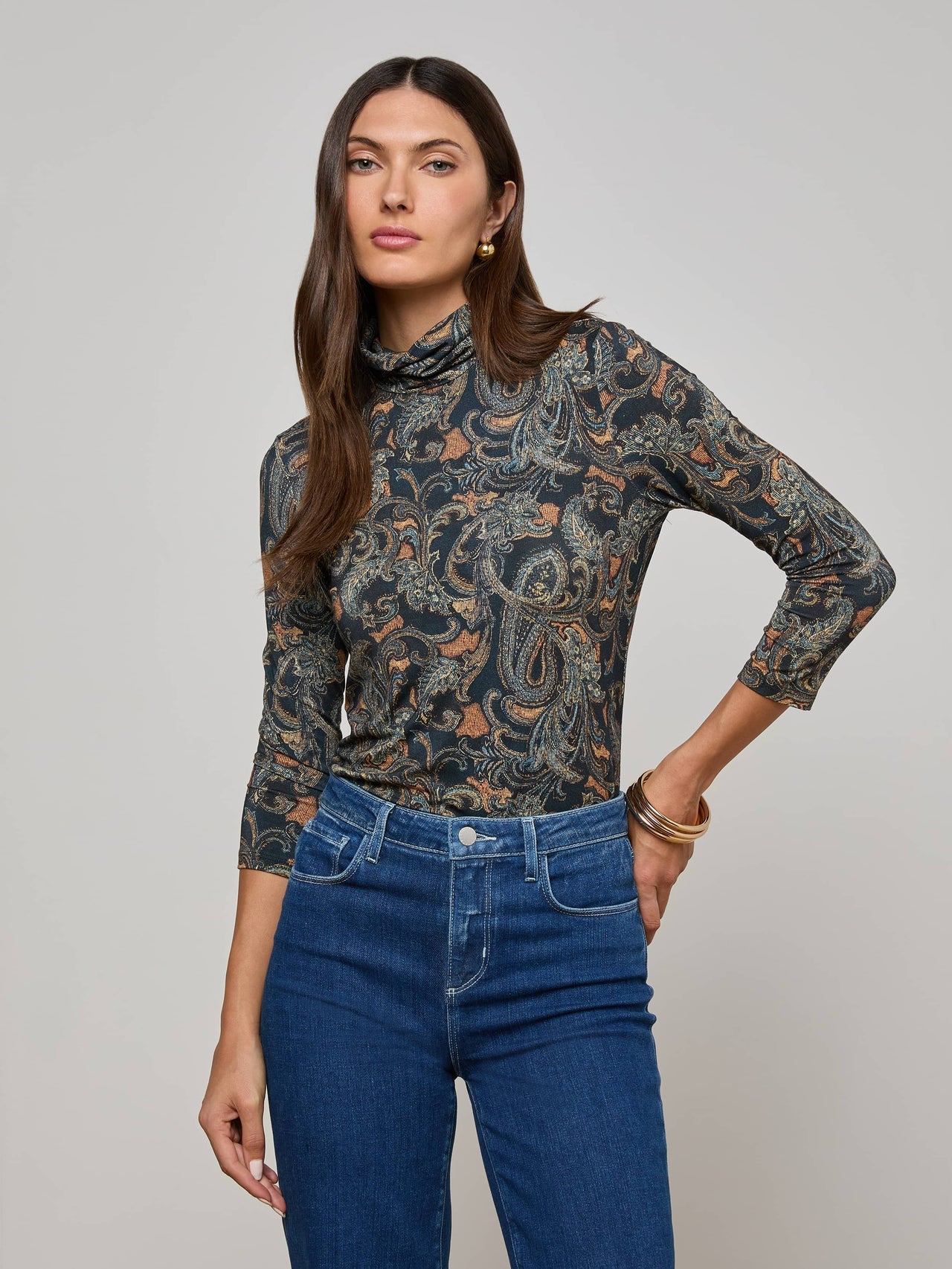 Aja Turtleneck in Midnight Multi Etched Paisley | L'AGENCE discount