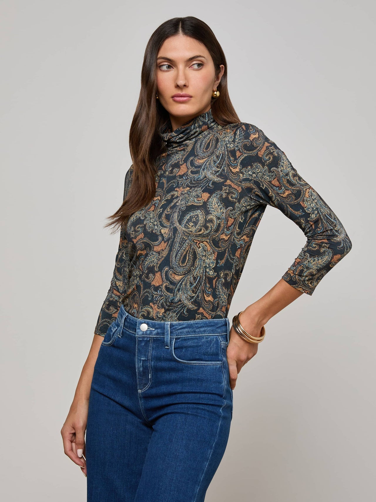 Aja Turtleneck in Midnight Multi Etched Paisley | L'AGENCE discount
