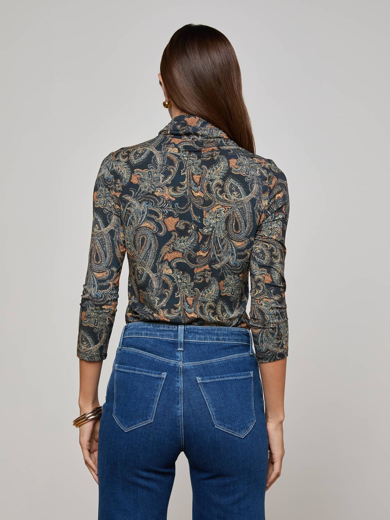 Aja Turtleneck in Midnight Multi Etched Paisley | L'AGENCE discount