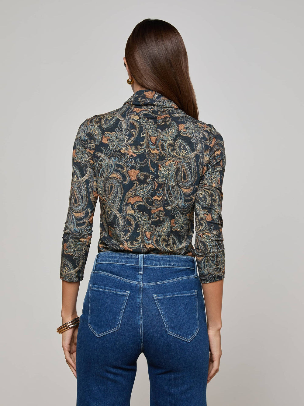 Aja Turtleneck in Midnight Multi Etched Paisley | L'AGENCE discount