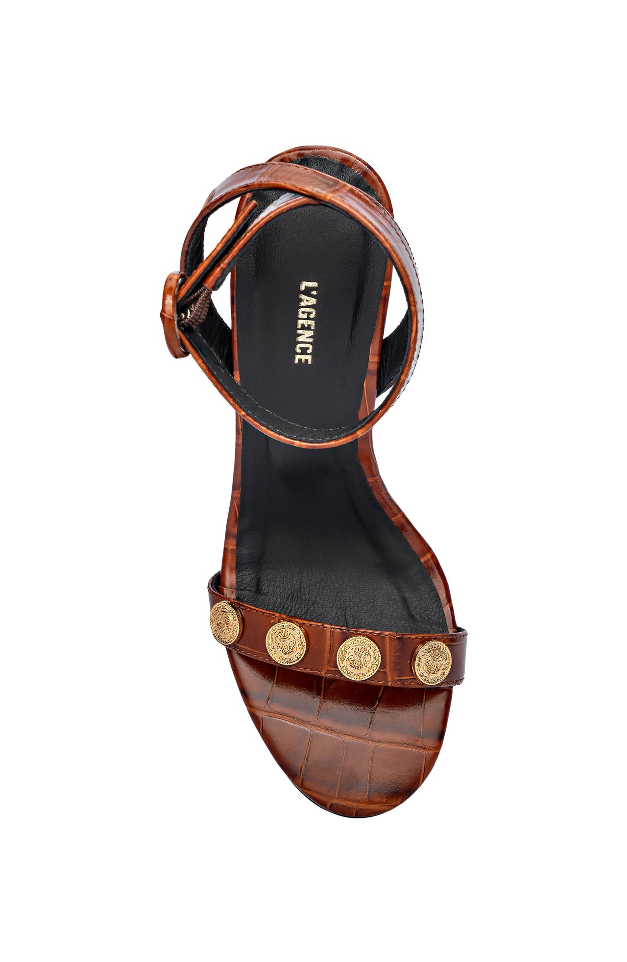 Harriett Leather Sandal in Cognac Croco Embossed | L'AGENCE discount