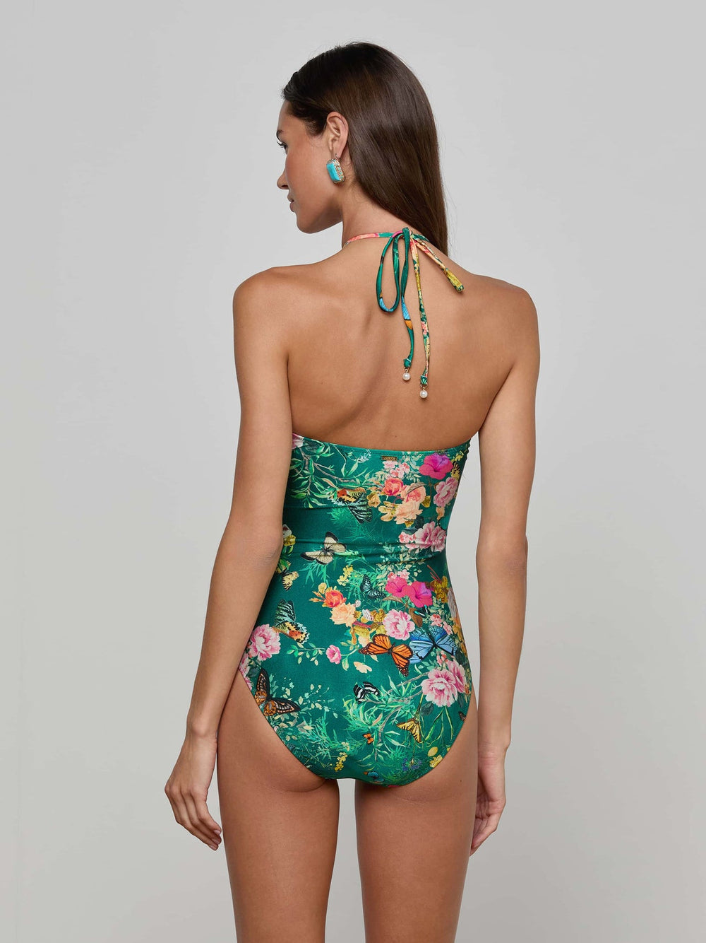 Shiva Keyhole Bandeau One Piece Swimsuit in Bottle Green Multi Charonda Butterfly | L'AGENCE discount