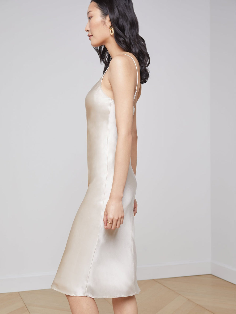 Jodie Silk Slip Dress in Champagne | L'AGENCE Women
