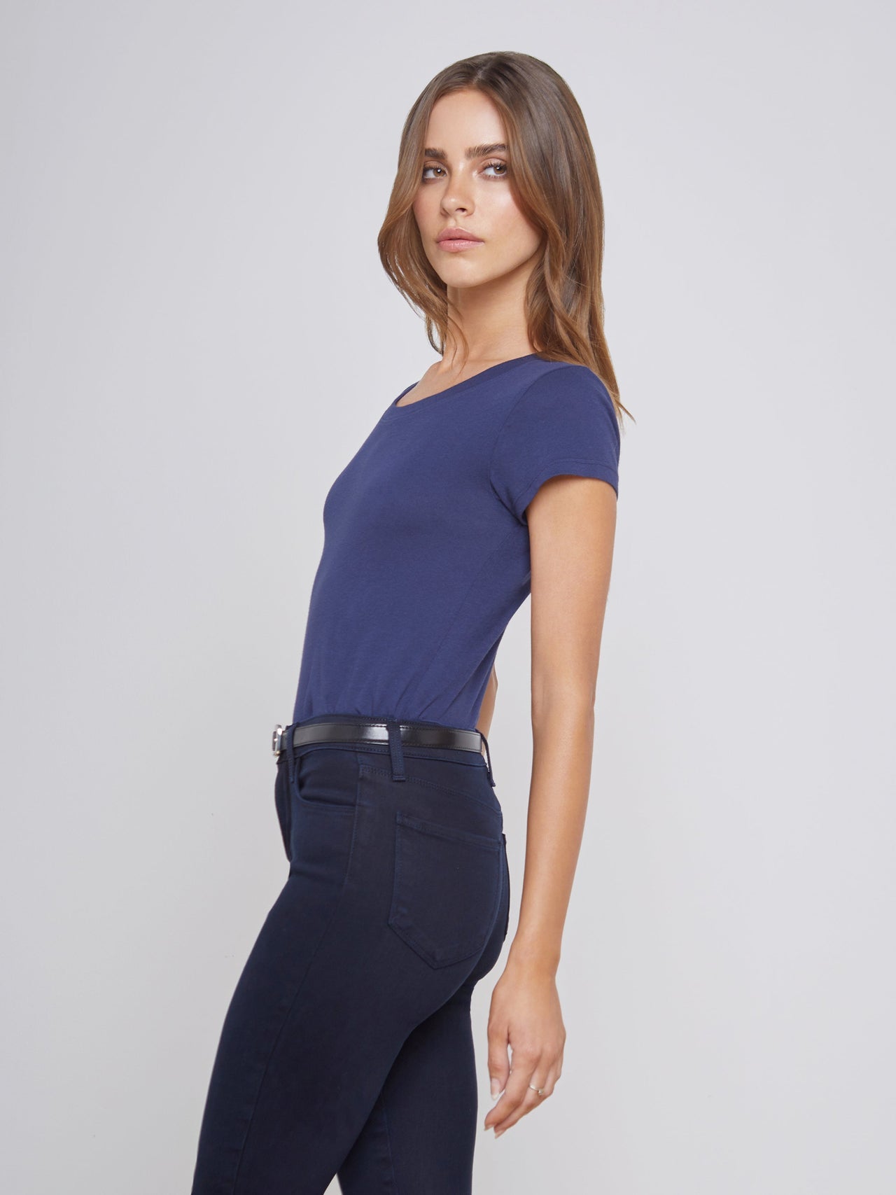 Cory Cotton Scoopneck Tee in Navy | L'AGENCE near me