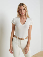 Becca Cotton V-Neck Tee in Vintage White | L'AGENCE Women