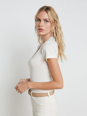 Becca Cotton V-Neck Tee in Vintage White | L'AGENCE Women