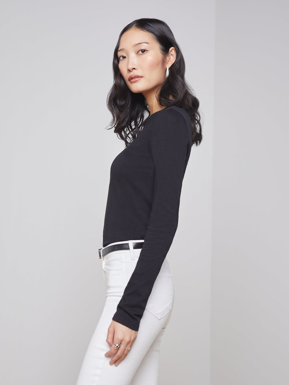 Tess Long Sleeve Tee in Black | L'AGENCE sale