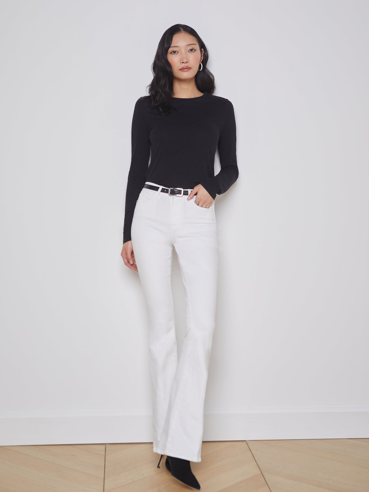 Tess Long Sleeve Tee in Black | L'AGENCE sale