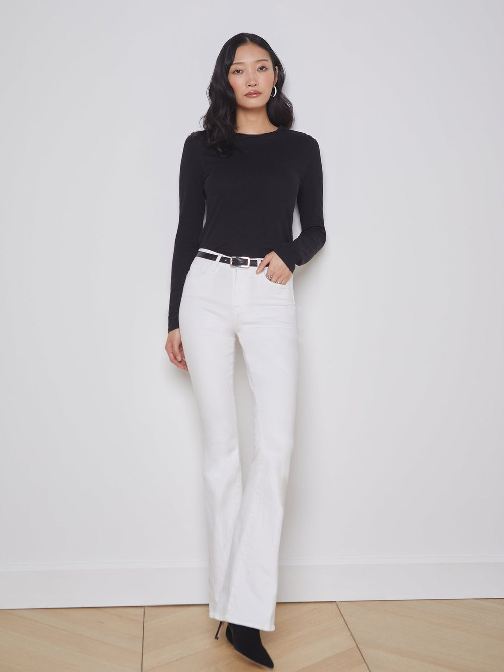 Tess Long Sleeve Tee in Black | L'AGENCE sale