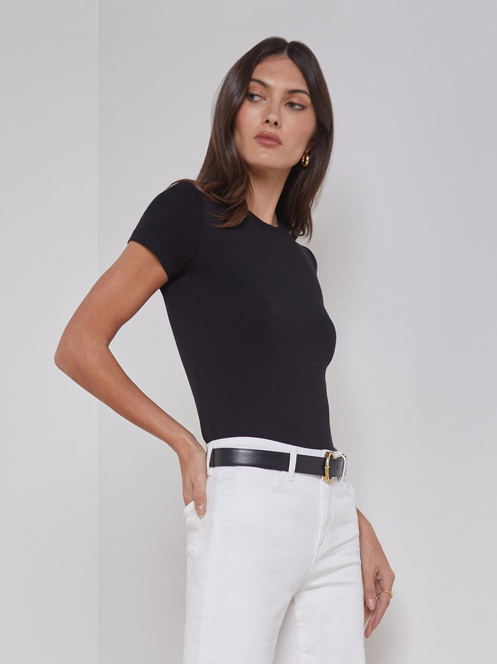 Ressi Fitted Crewneck Tee in Black | L'AGENCE US