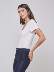 Becca Cotton V-Neck Tee in White | L'AGENCE near me