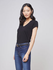 Becca Cotton V-Neck Tee in Black | L'AGENCE Women