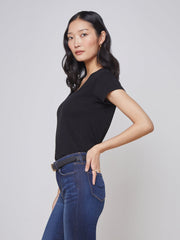 Becca Cotton V-Neck Tee in Black | L'AGENCE Women