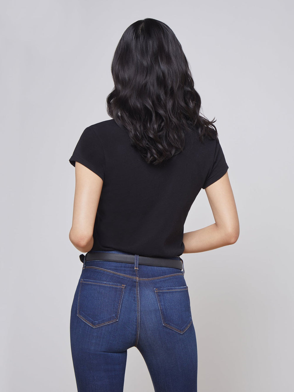 Becca Cotton V-Neck Tee in Black | L'AGENCE Women