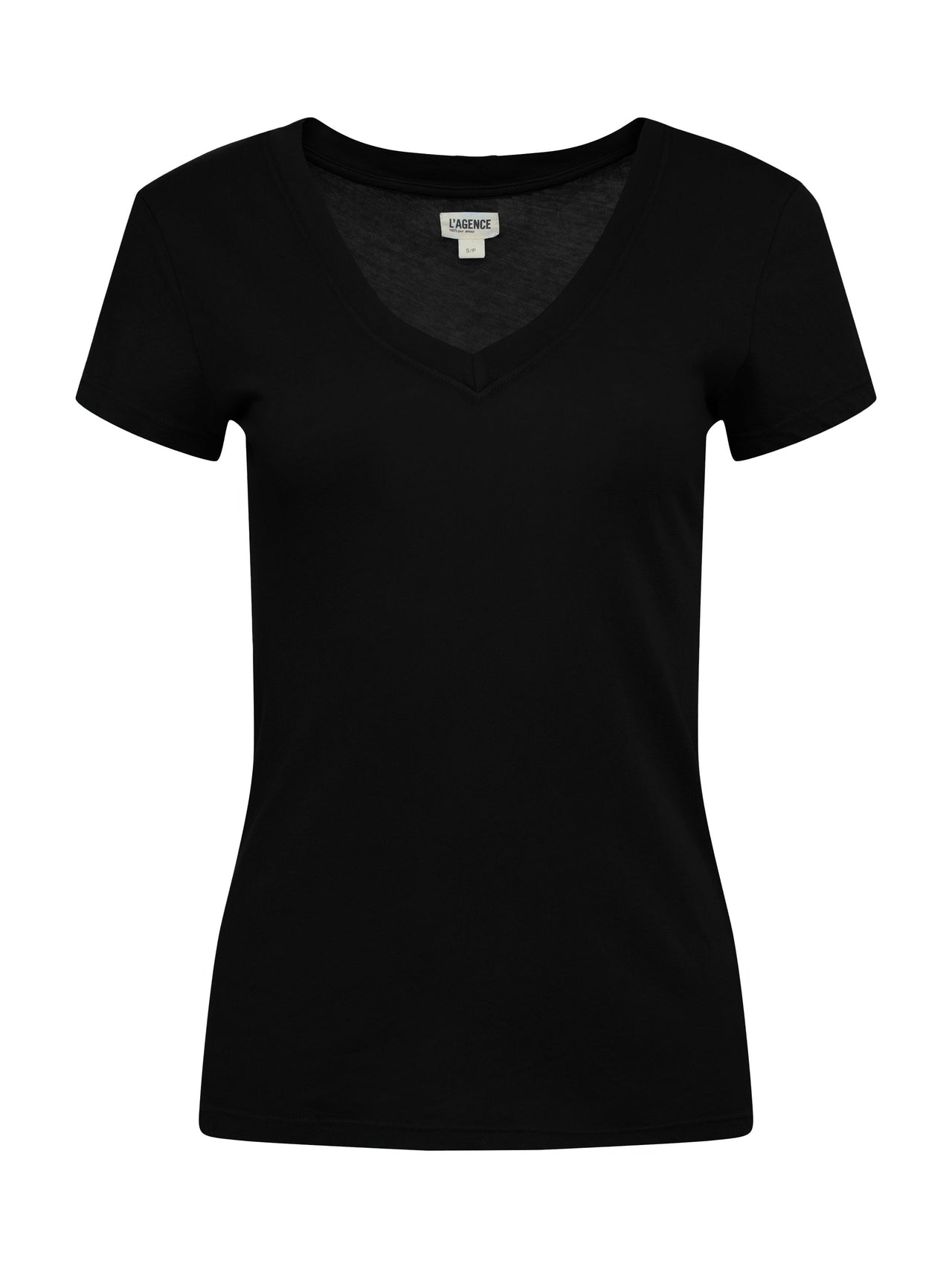 Becca Cotton V-Neck Tee in Black | L'AGENCE Women