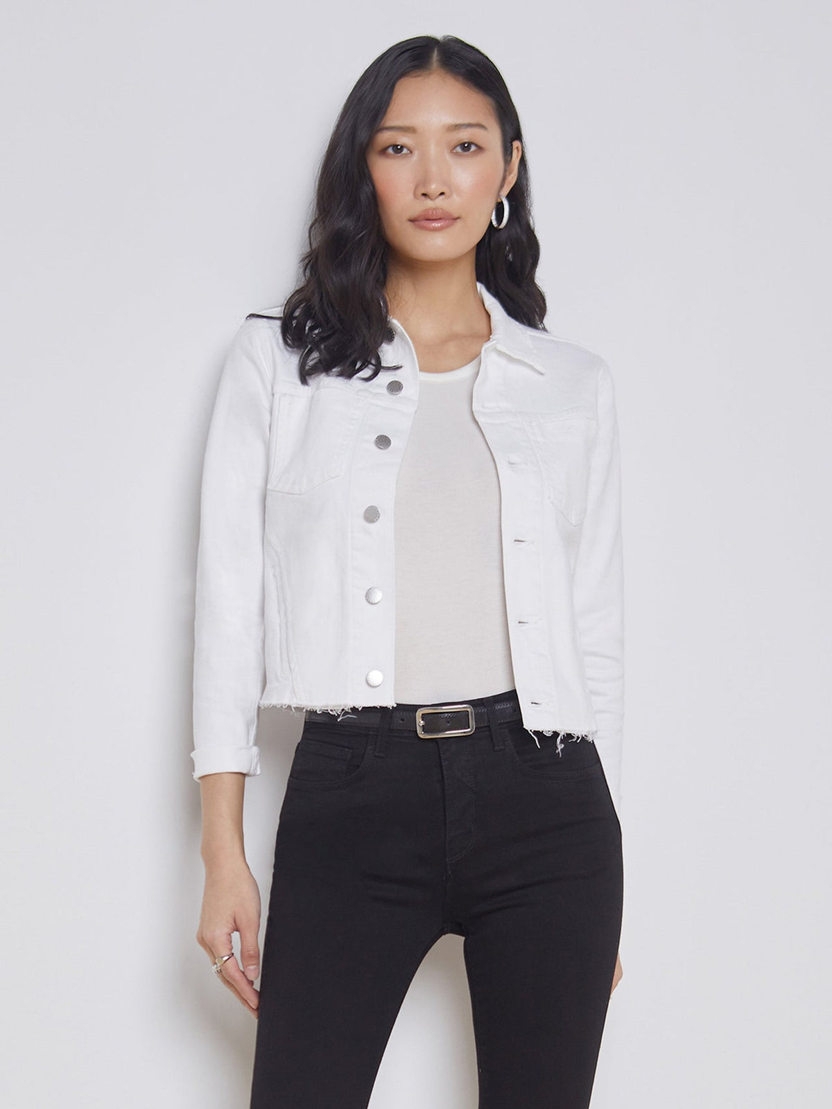 Janelle 3/4 Sleeve Jean Jacket in Blanc | L'AGENCE online